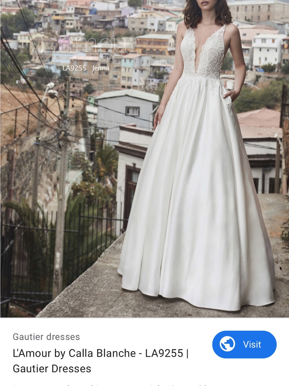 L'Amour White Lace Plunge A-Line Wedding Gown